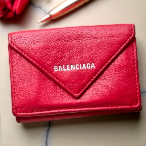 Balenciaga Red Papier Leather Calfskin Compact Wallet